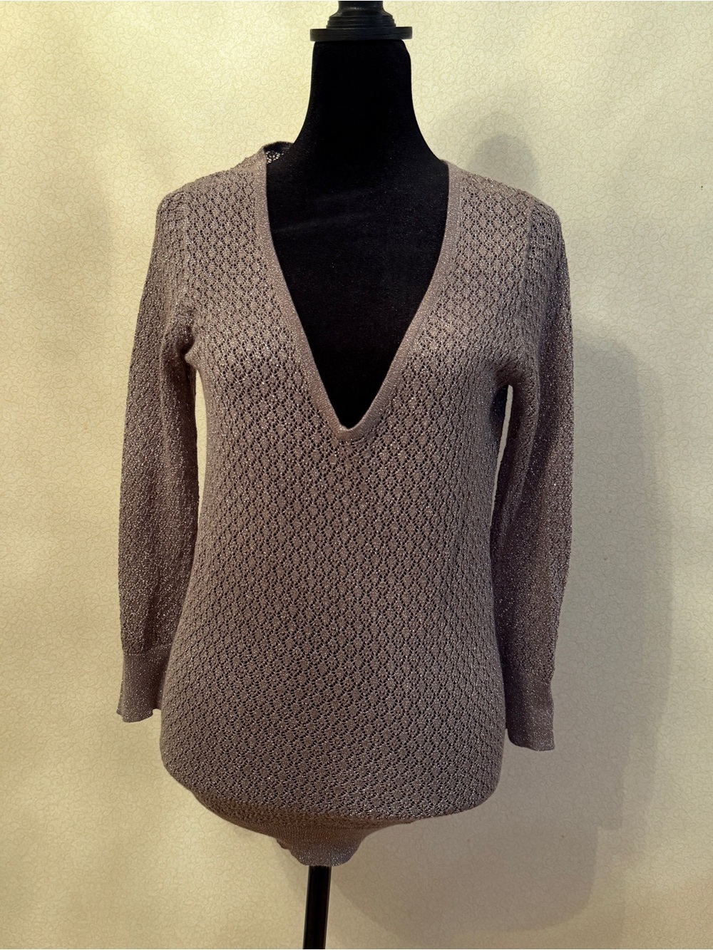 The Limited Taupe V-Neck Textured Knit Sweater